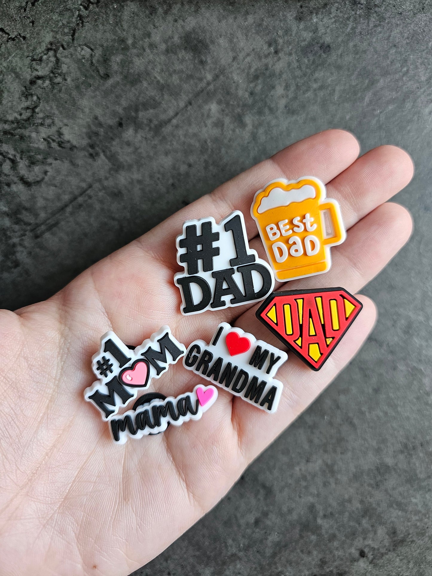 Family shoe charms, mum, dad, grandma