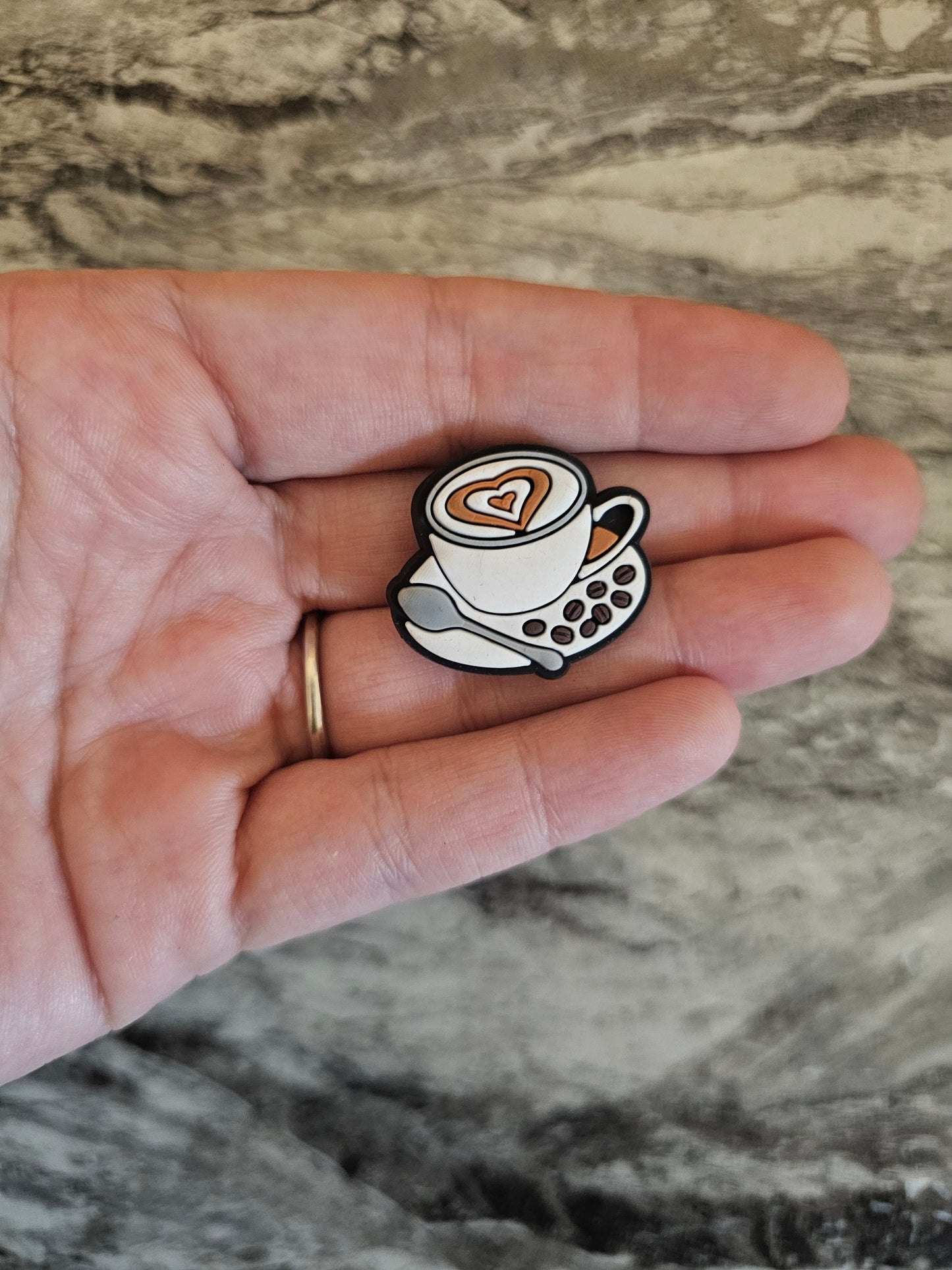 Coffee cup with heart, shoe charm