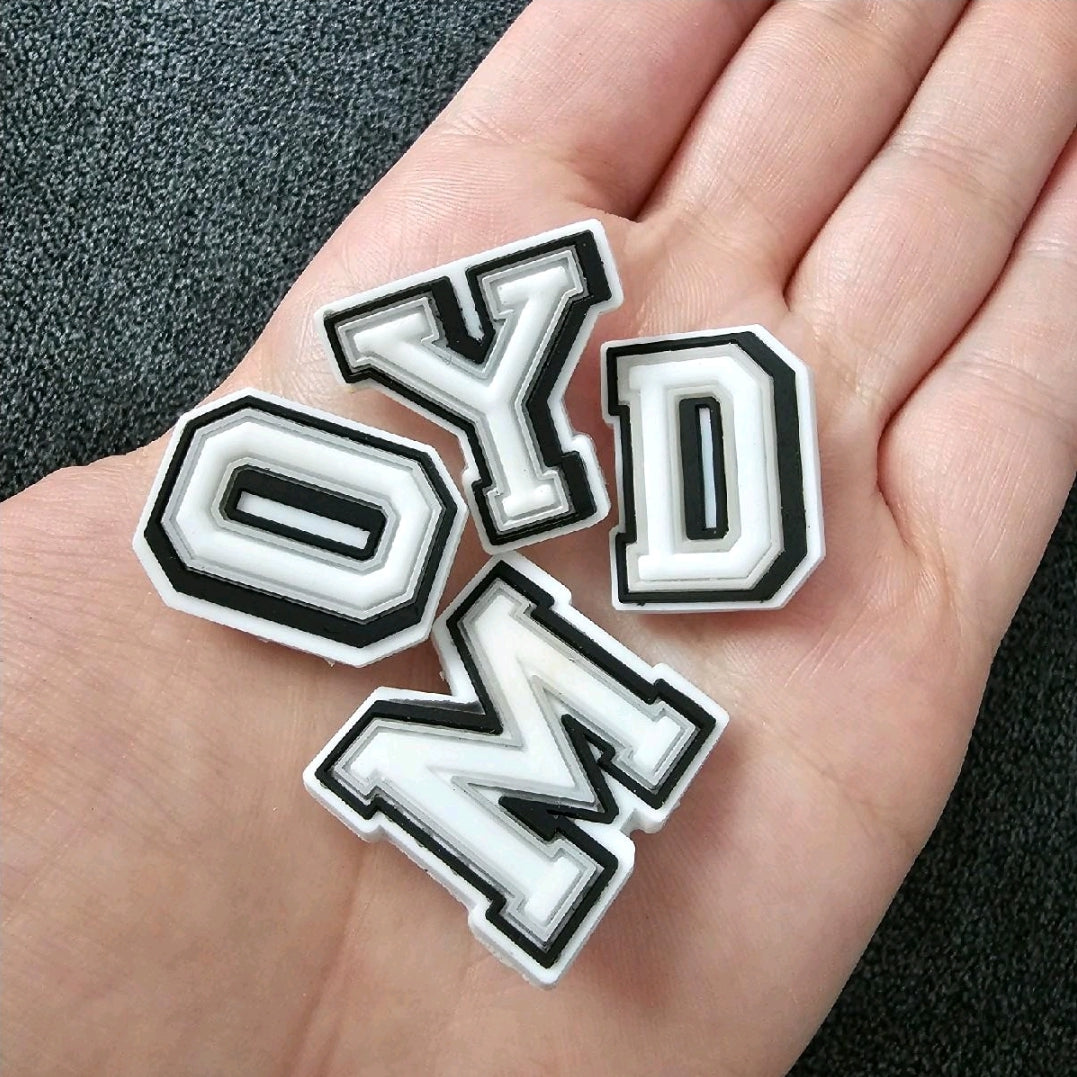 White letter shoe charms
