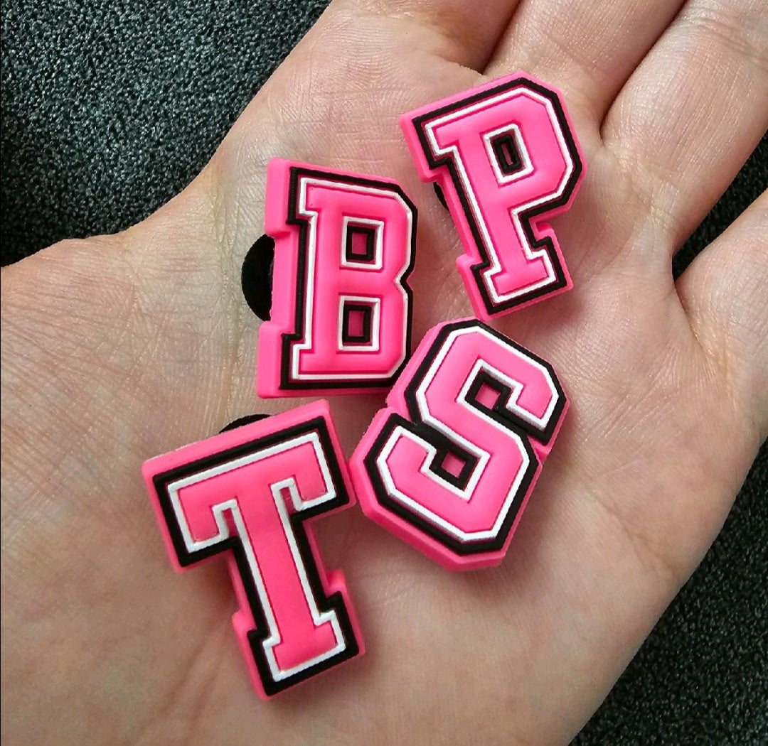 Pink letter shoe charms