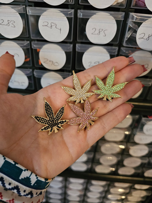 Hemp leaf metal bling shoe charms