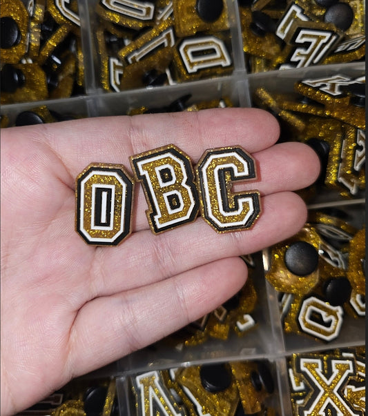 Gold glitter letter shoe charms