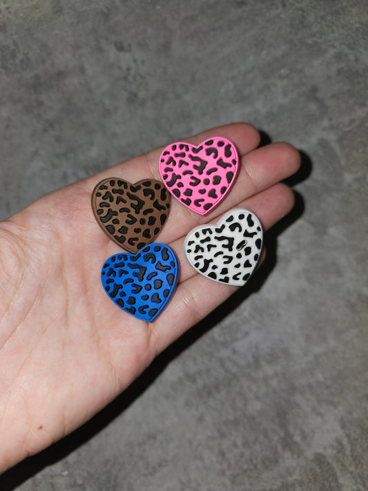 Leopard print heart shoe charms