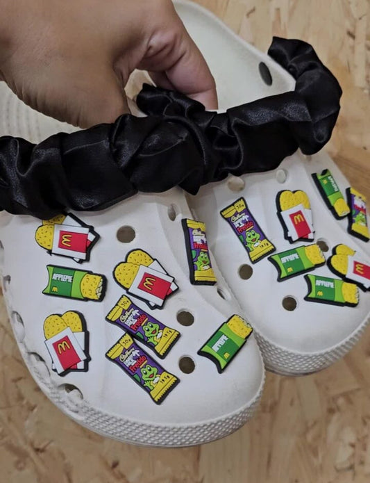 Food shoe charm, chocolate, hash brown, apple pie