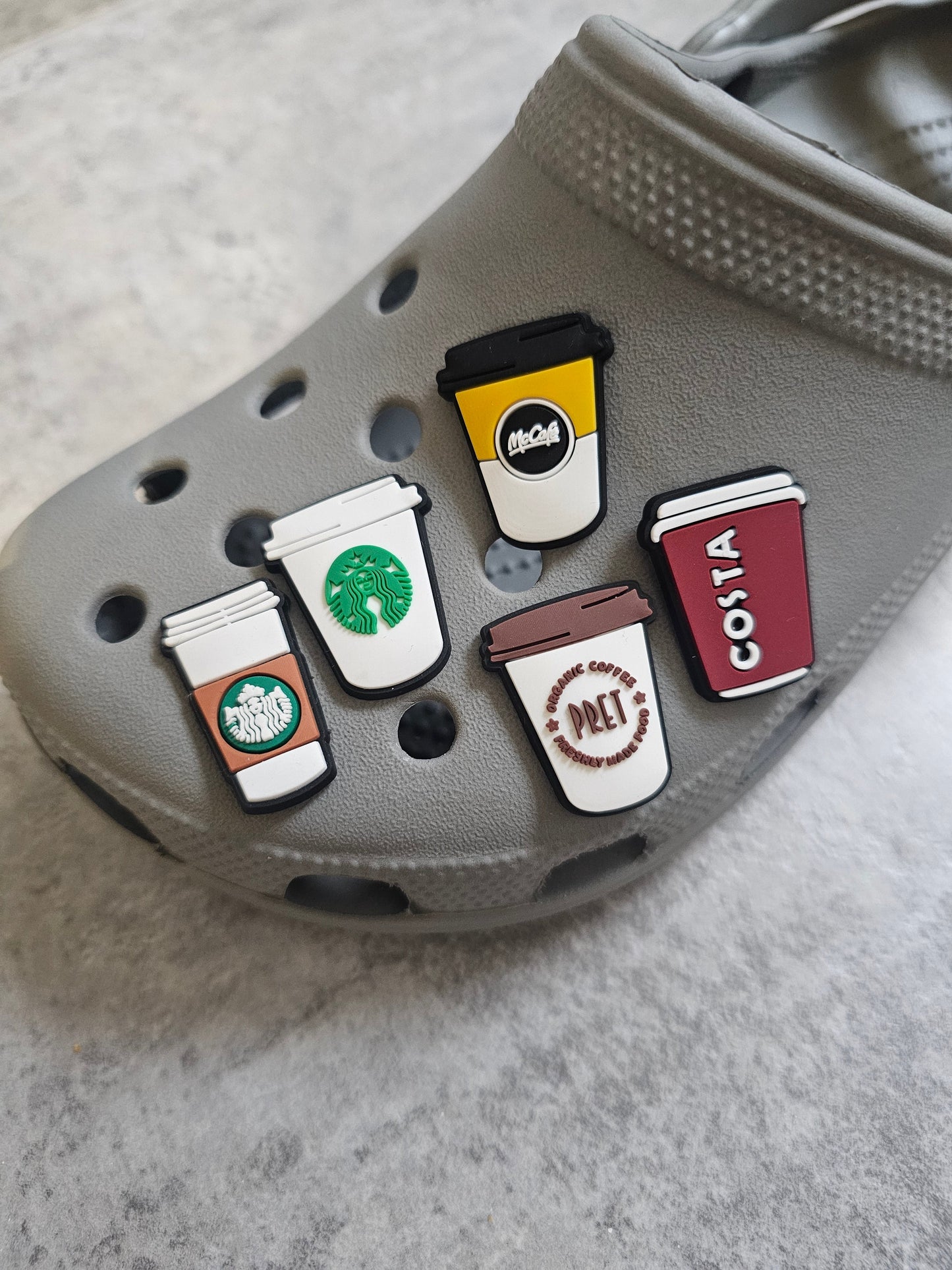 Coffee cup shoe charms
