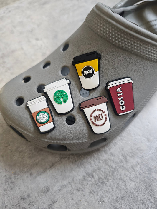 Coffee cup shoe charms