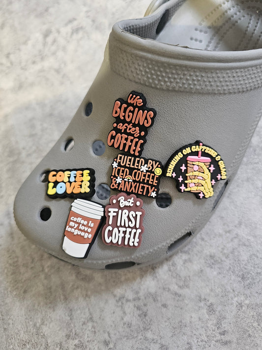 Coffee shoe charms, iced coffee, coffee addict