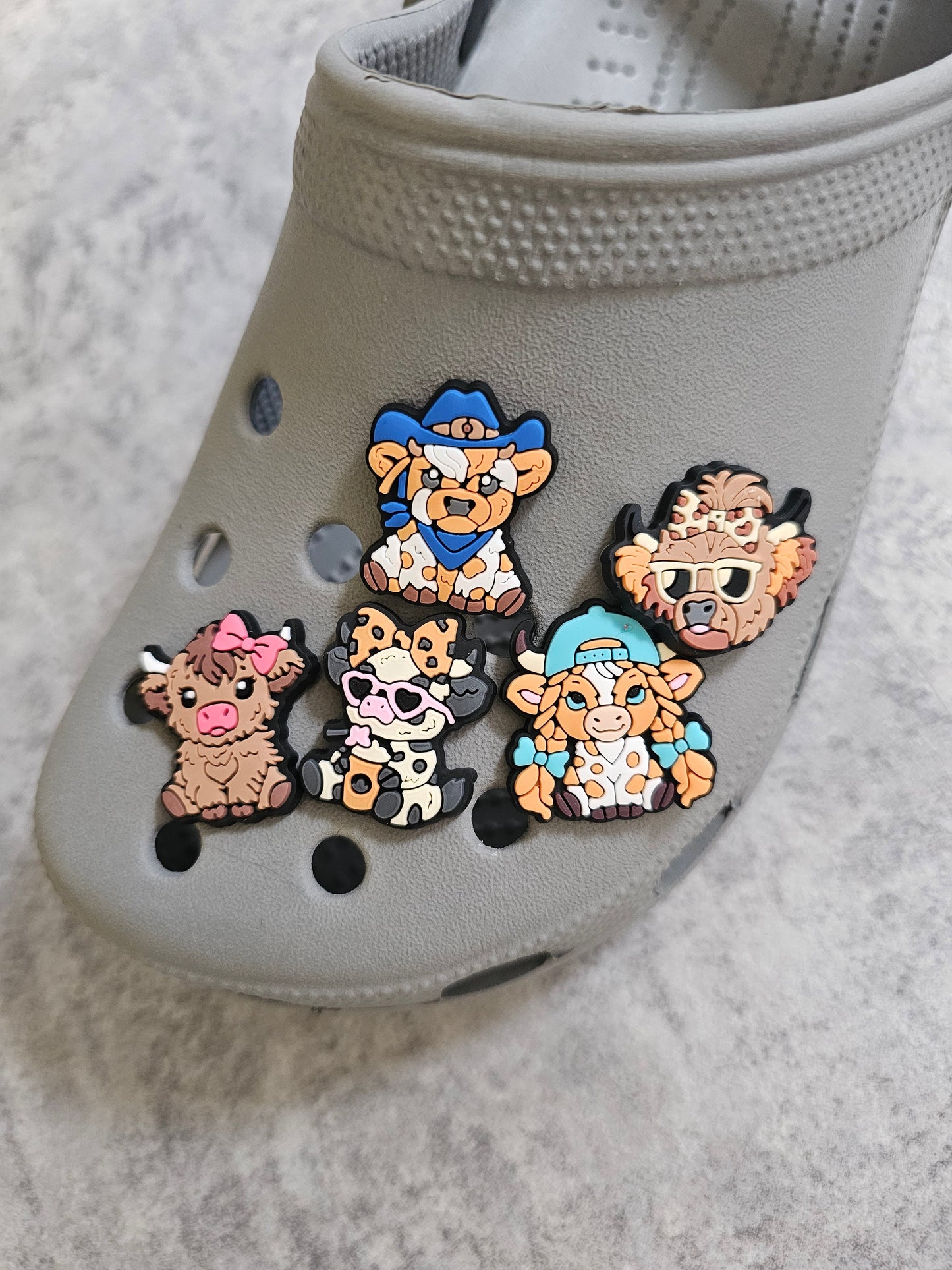 Highland cow shoe charms, cute cows pets, animals