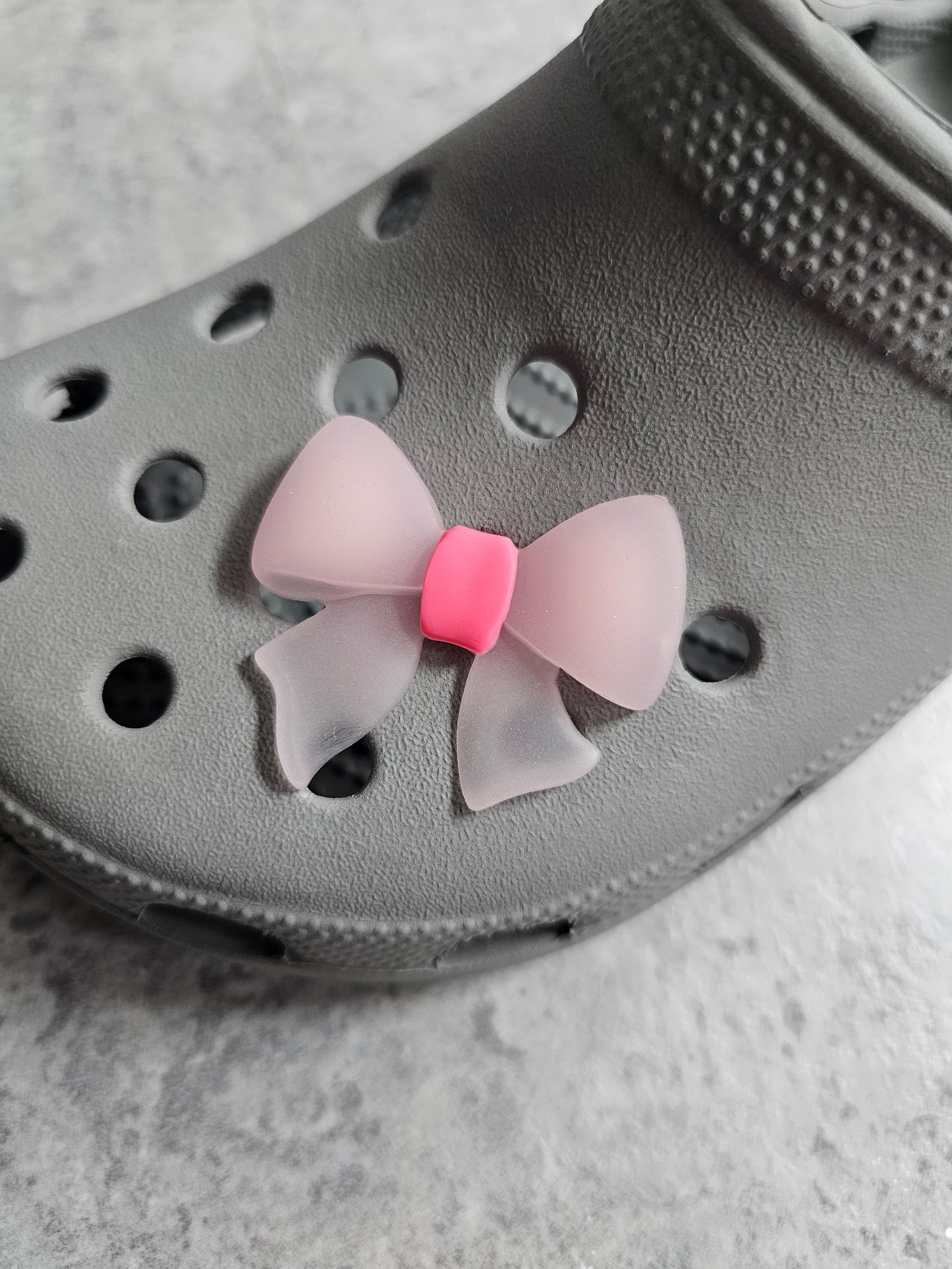 XL transparent pink bow shoe charm