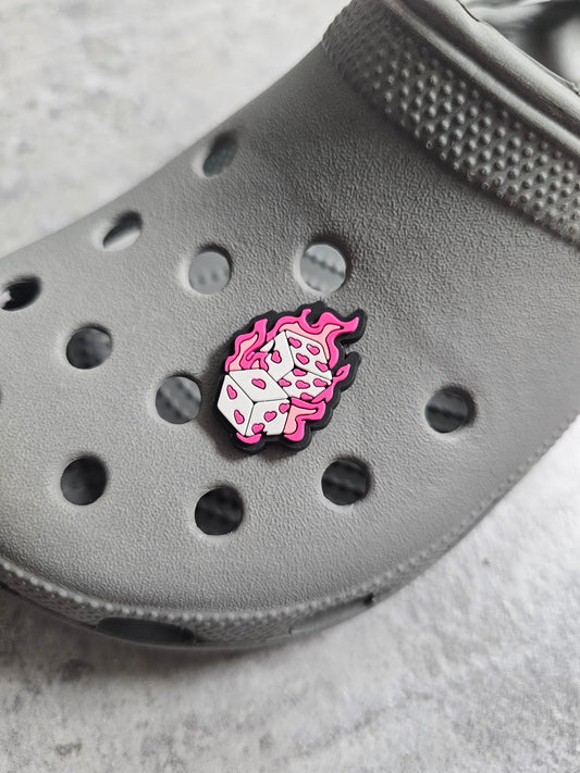 Pink fire dice shoe charm