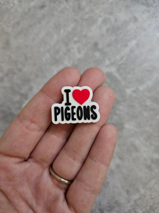 I heart pigeons shoe charm, pigeon, birds, duck, funny, meme, shoe accessories, humour gift