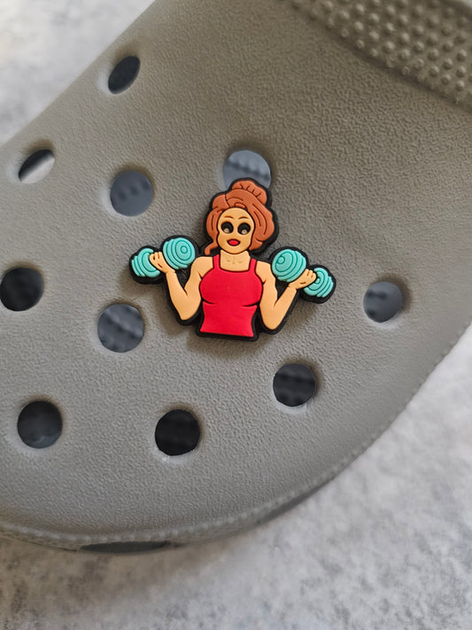 Weightlifting woman, gym shoe charm