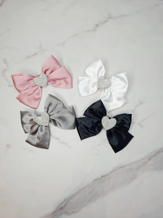 Diamanté heart hair bows