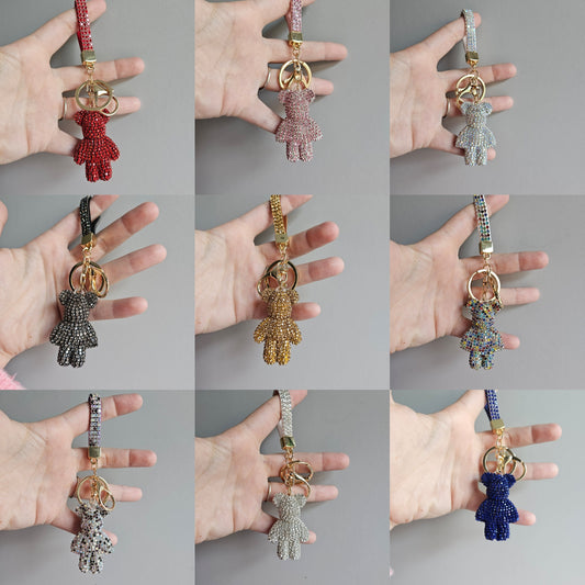Handcrafted rhinestone teddy bear keyrings